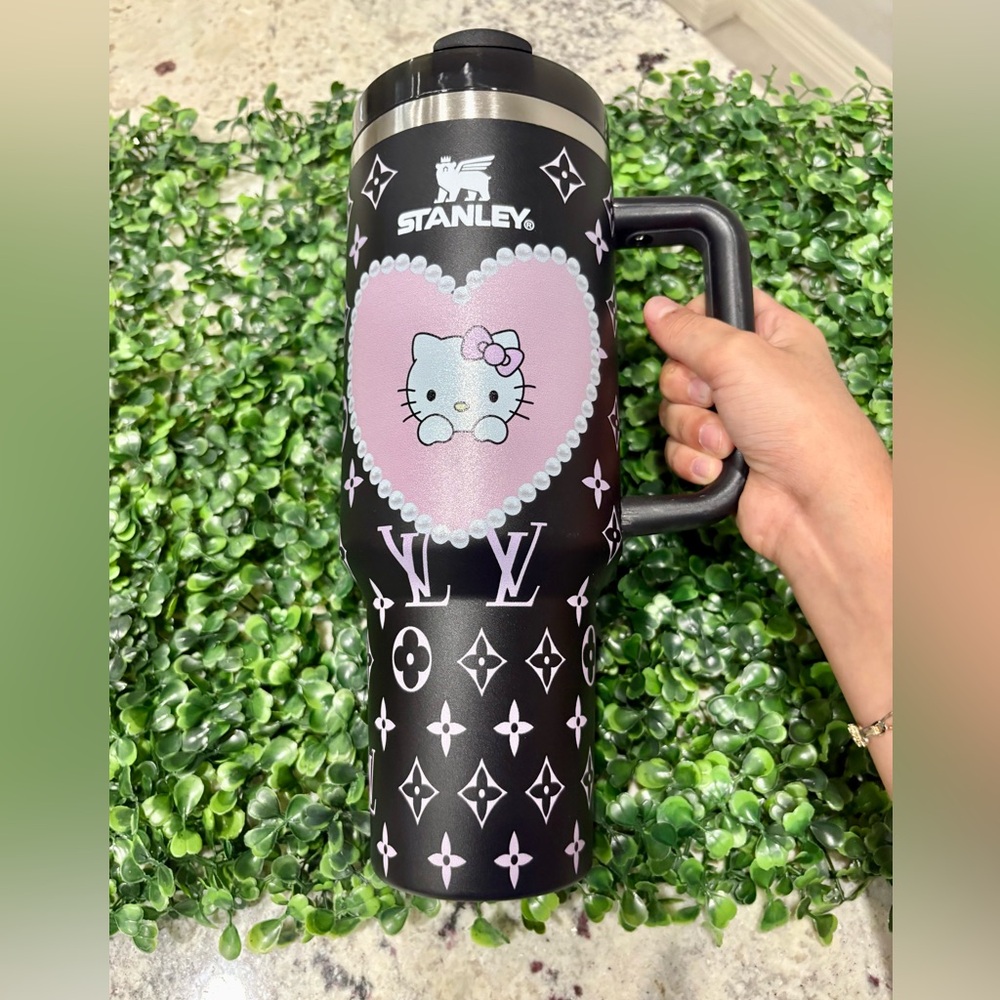 Customized Stanley Black and Pink Hello Kitty design Tumbler 40 oz - Picture 2 of 2